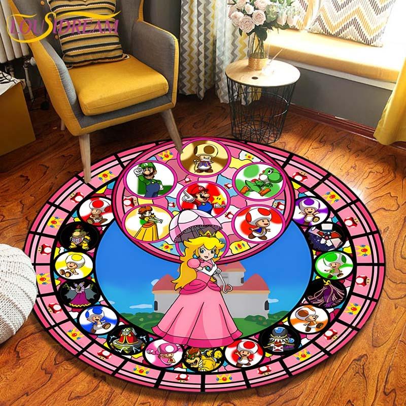 Cartoon Mario Bros Runde Teppiche Wohnzimmer Bodenteppich Raumdekoration Heimteppiche Spielmatte Baby Niedlicher Teppich Anime Teppiche 80cm