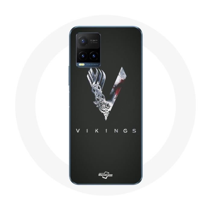 Hülle für Vivo Y21s 2021 / Y21 2021 Vikings Serie Staffel 6 Logo V Schwert Grau Schwarzer Hintergrund