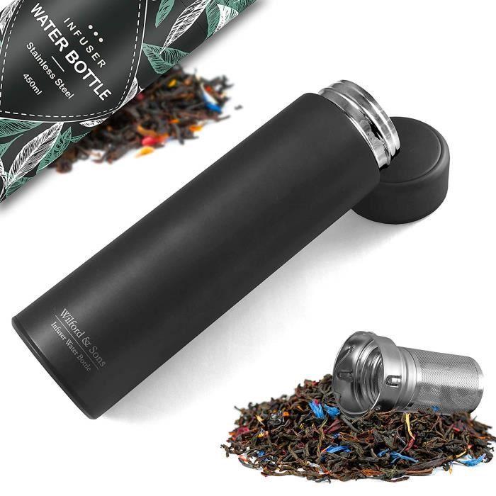 Bouteille Thermos Infuseur à Thé - 450ML - Acier Inoxydable - Couleur Noir - Double Paroi schwarz