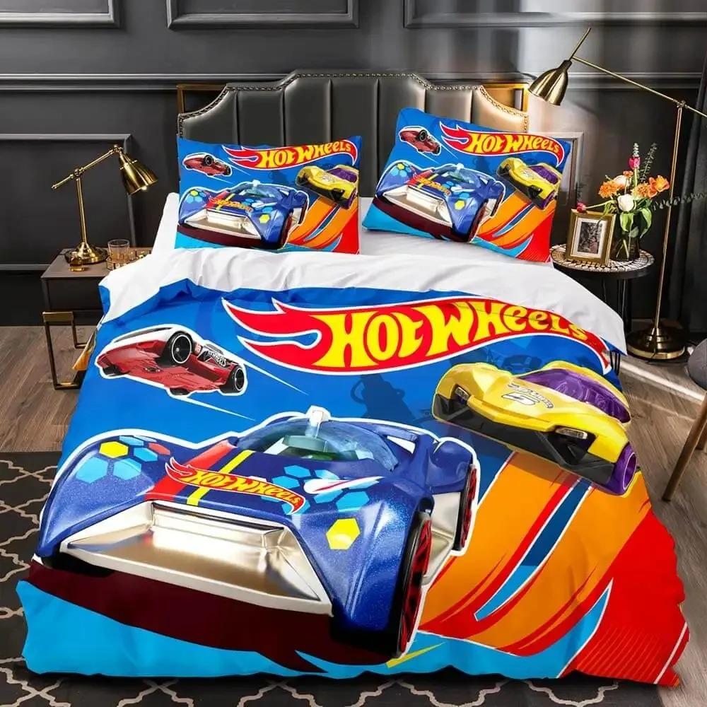 Süße Hot Wheels Cartoon Bettwäsche-Sets Exquisites Bettwaren-Set Bettbezug Bettdecke Set Bettwäsche-Set Luxuriöses Geburtstagsgeschenk AU King(245x210cm)