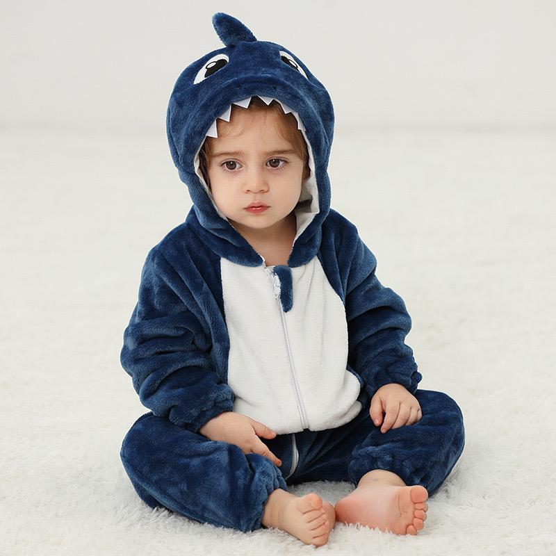 Babykleidung Hai Dinosaurier Onesies Tier Kapuzen Winter Baby Pyjamas Kinder Nachtwäsche Baby Pyjamas 70 dunkelblau