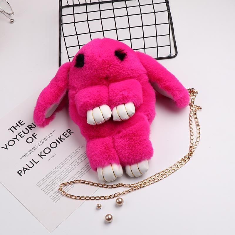 Play Dead Rabbit Tasche süße Kaninchen Imitation Rex Kaninchen Fell Tasche Plüsch Kaninchen Tasche Kette Kaninchen Tasche Crossbody Kette Damen Tasche rose rot