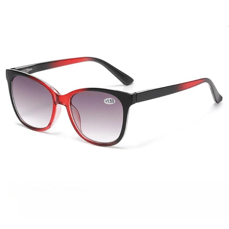 Modetrend Farbverlauf Alterssichtigkeit Brille für Damen Retro Großrahmen Hochauflösende Cat-Eye Anti-Blaulicht-Brille +300