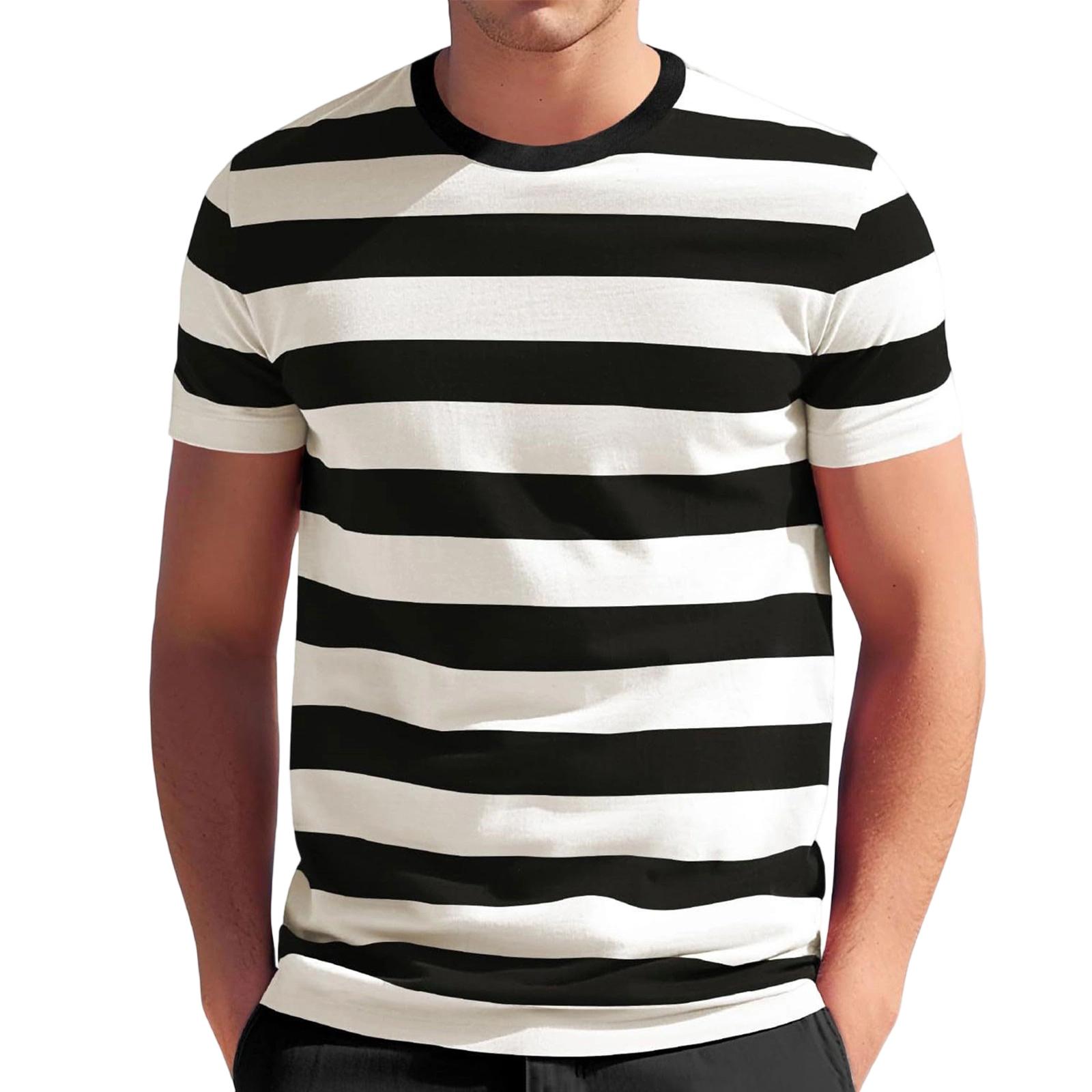Herren T-Shirts Klassische gestreifte Rundhals-T-Shirts für Männer Lässiges kurzärmeliges Herren-T-Shirt Bequeme Passform Herren-T-Shirts L schwarz