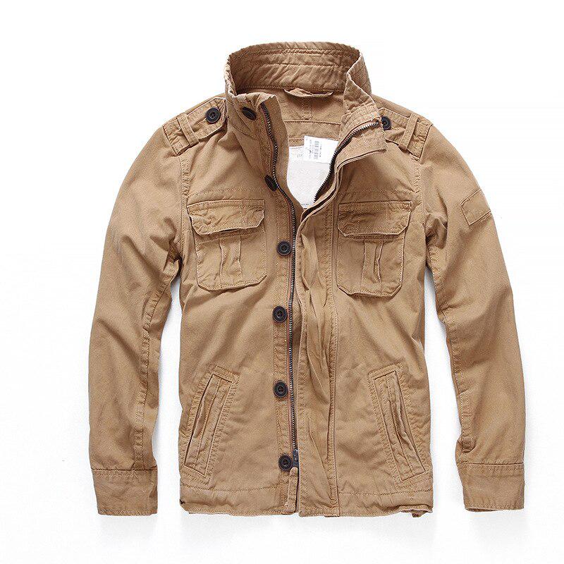 Männer Camouflage Kampf Jacken Retro Militär Tasche männer Denim Macket Outwear Mäntel Casual Männlich Baumwolle M khaki