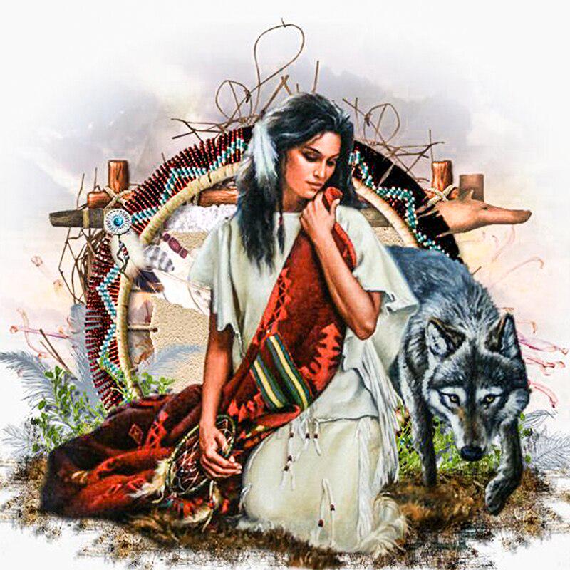 Diamant-Malerei, Kreuzstich, Mädchen mit Wolf, Handarbeit, Diamant-Stickerei, voller Diamant, dekorativ 30x30CM