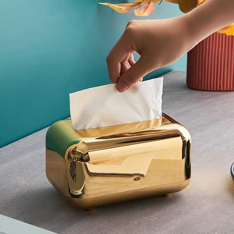 Luxus Tissue Storage Box Serviettenhalter Desktop Tissue Box Papier Fall Organizer Desktop Tissue Halter gold