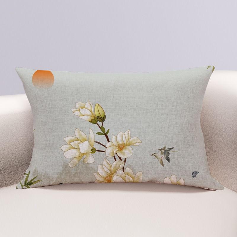 Rechteckiges Kissen Serie mit Blumen- und Vogelbildern Doppelseitiger Kissenbezug aus Baumwolle und Hanf Heimsofa-Kissen 40*60