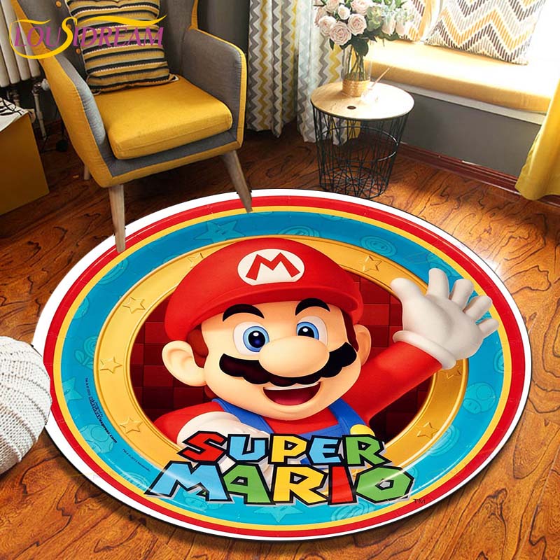 Cartoon Mario Bros Runde Teppiche Wohnzimmer Bodenteppich Raumdekoration Heimteppiche Spielmatte Baby Niedlicher Teppich Anime Teppiche 60cm
