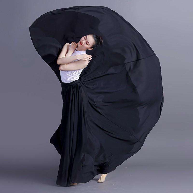 360/540/720 Grad Chiffonrock Ballett Bauchtanz Damen Zigeuner Lange Röcke Tänzerin Trainingskleidung Verschiedene Tanzröcke 720 degrees 95cm schwarz