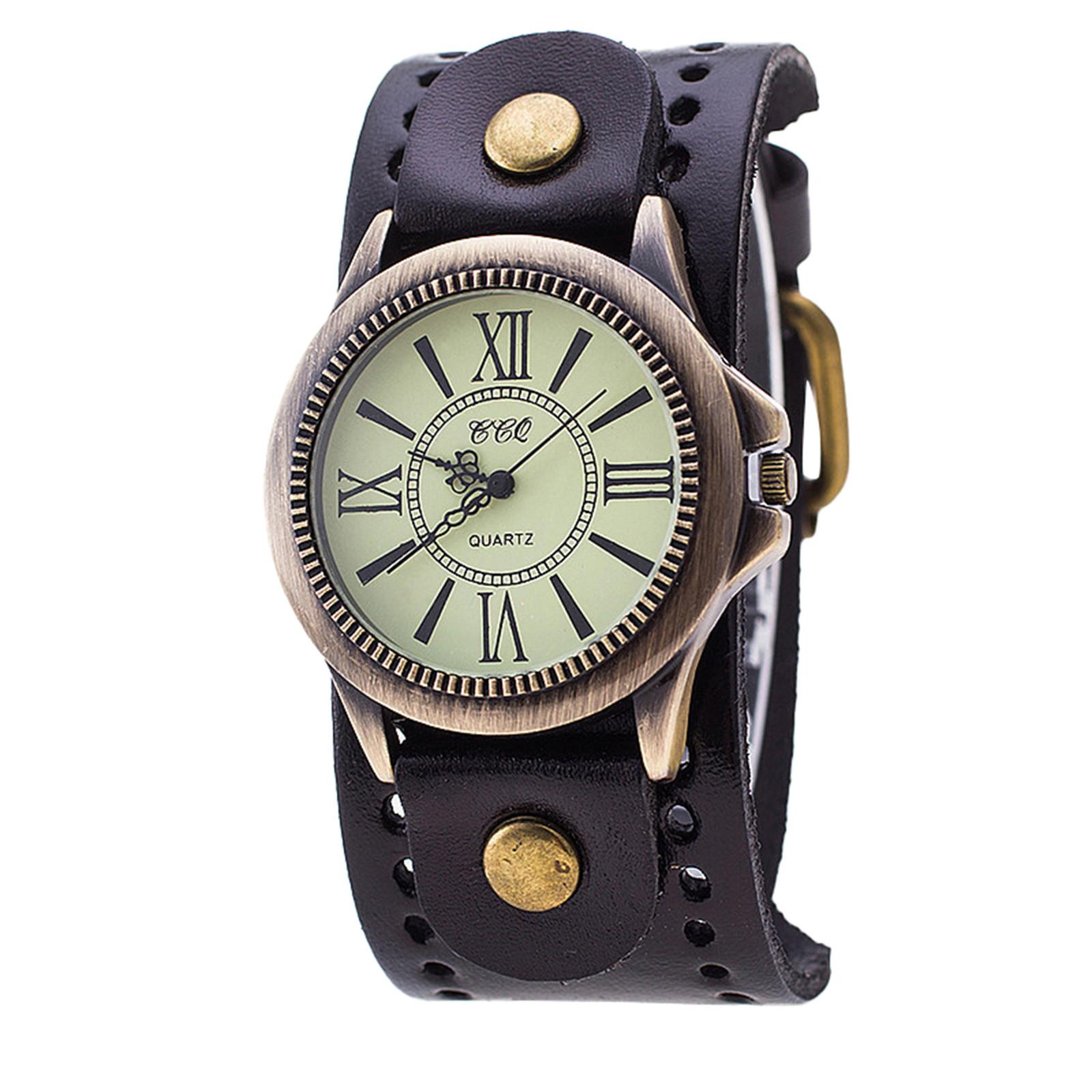 Punk Retro Rindsleder Uhr Römische Schrift Quarz Uhr Männer Und Frauen Casual Uhr Marke Leder Vintage Uhr Männer Frauen armbanduhr Quarz One Size