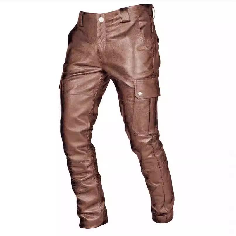 Lässige Herrenlederhose mit verstellbaren Riemen Stilvolle Bequeme Passform Perfekt für den Alltag Modische Lederhose für Herren XXXXL braun
