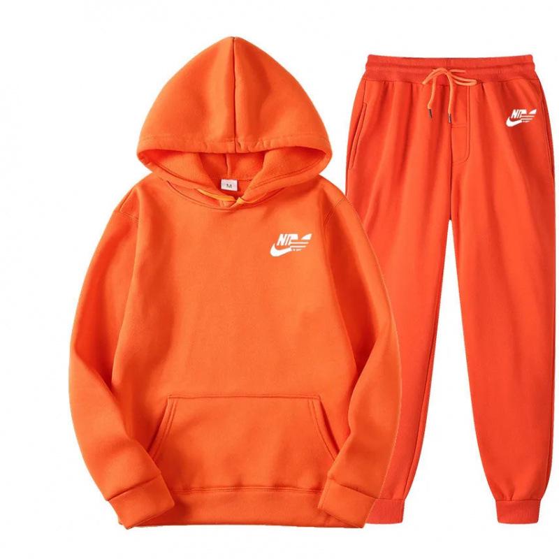 Unisex Winter Patchwork Hoodie und Jogginghosen Set - Modisch, Lässig, Mit Plus Samt L orange