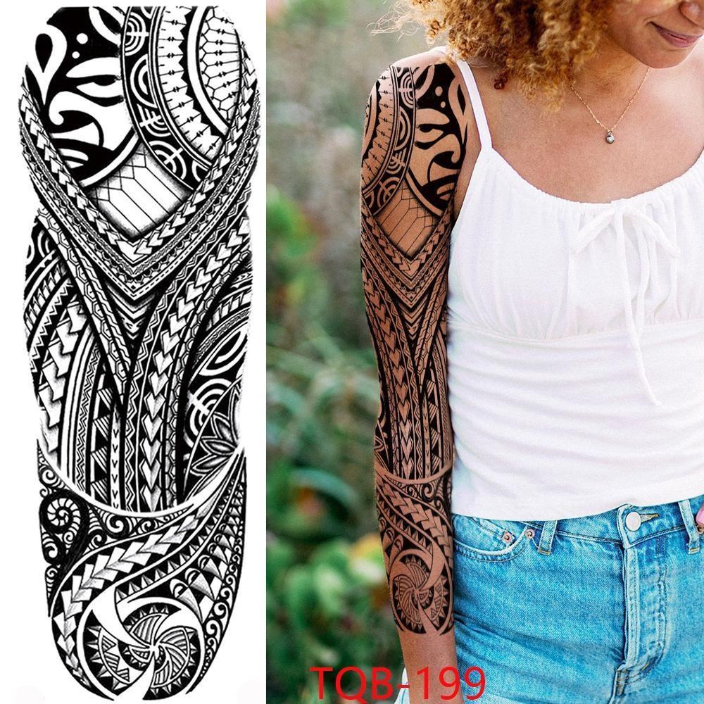 Neu 1 STÜCK 480*170 MM Super Großer Kompass Wolfskopf Auge Gefälschte Löwengott Feder Temporäre Tattoo Ärmel Für Männer Frauen Tattoo Vollen Arm Tattoo Aufkleber TQB-199