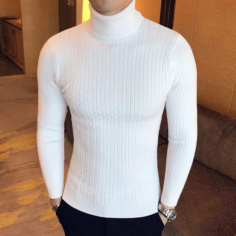 Herbst Winter Rollkragen Pullover Warme Einfarbig männer Pullover Schlank Pullover männer Gestrickte pullover Bodenbildung Shirt Asia M weiß