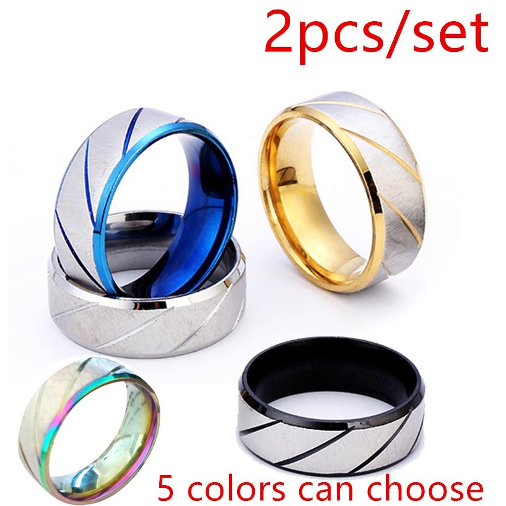 2 Teile/satz Edelstahl Twill Gefräst Titan Stahl Ring Mode Einfache Männer & Frauen Universal Ring Größe 5 Zu 13 7 weiß