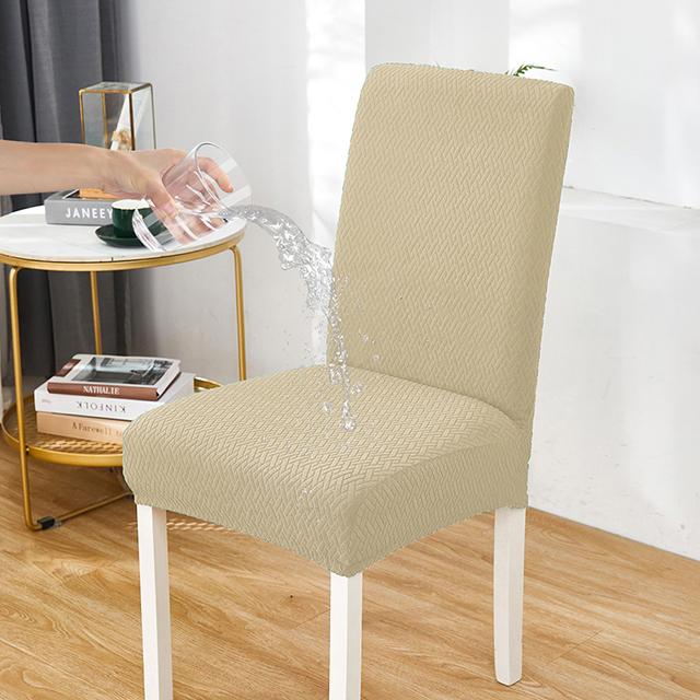 Neue wasserdichte Jacquard-Stuhlhussen für Esszimmer, weicher Stretch-Schonbezug für Esszimmer, waschbar, abnehmbarer Stuhlschutz 1-PCS beige