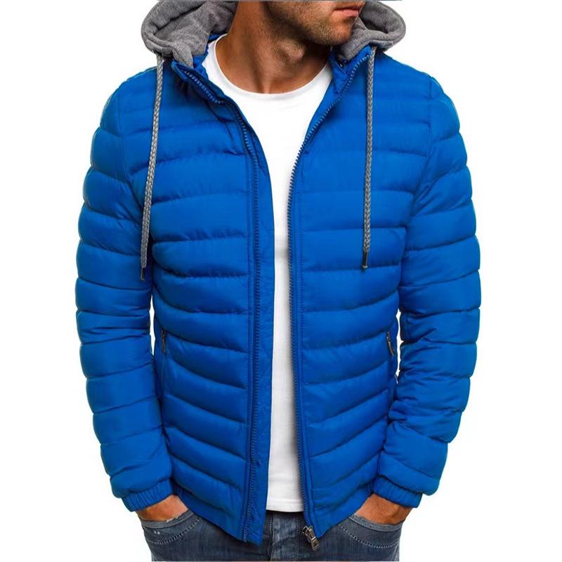 Herbst Winter Herren Casual Parkas Feste Kapuze Mantel Jacke Lässige warme Kleidung Männer Mantel Streetwear Puffer Jacke XXXL blau