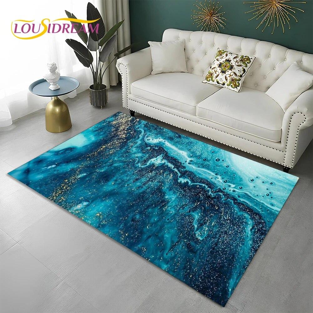Grün Gold Blau Schwarz Marmor Nordischer Teppich Teppich für Zuhause Wohnzimmer Schlafzimmer Sofa Fußmatte Dekor, Kinderbereich Teppich Rutschfeste Bodenmatte 230x160cm blue