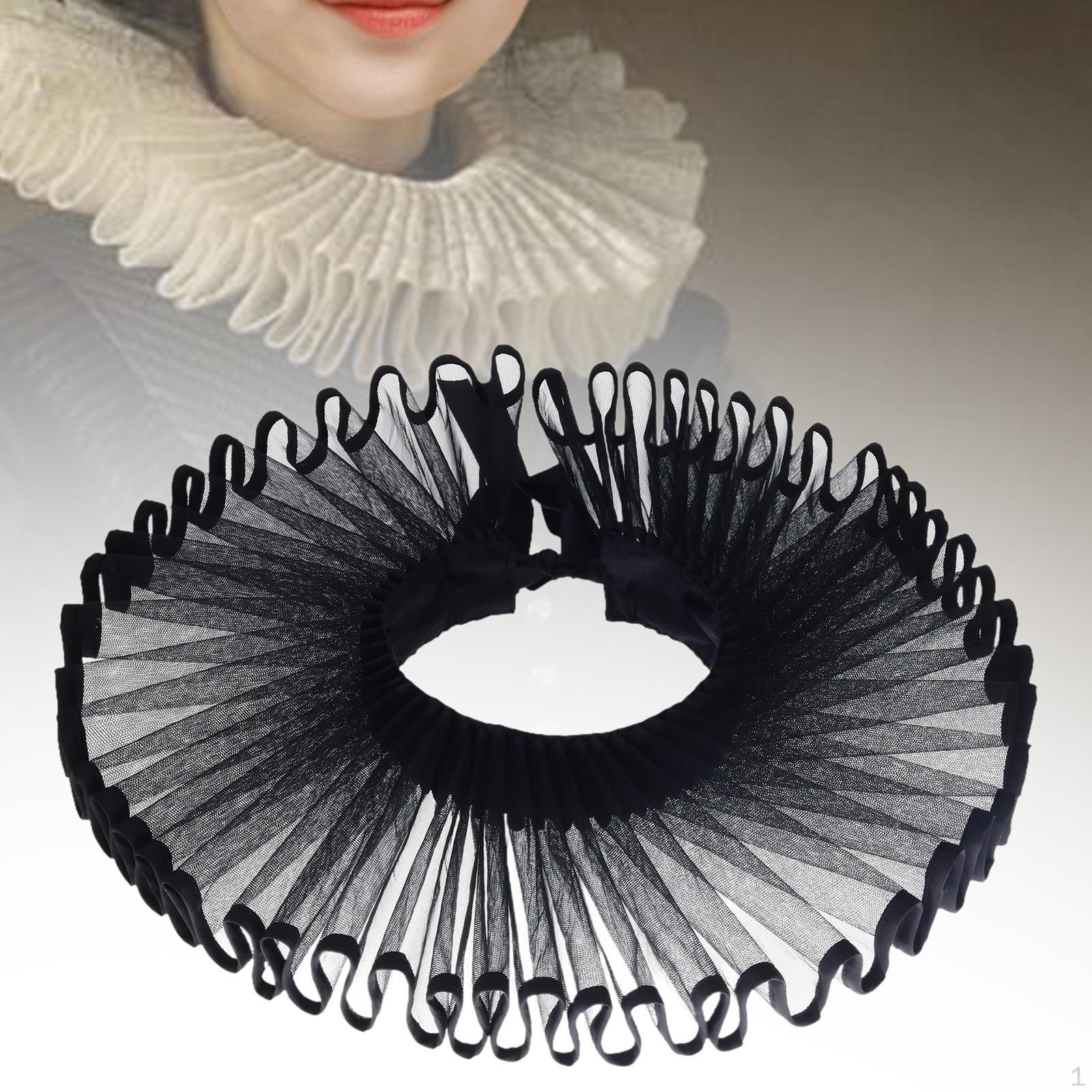 Elisabethanische Clown Halskrause Bequeme Rüschenkrägen für Halloween Mittelalterlich schwarz