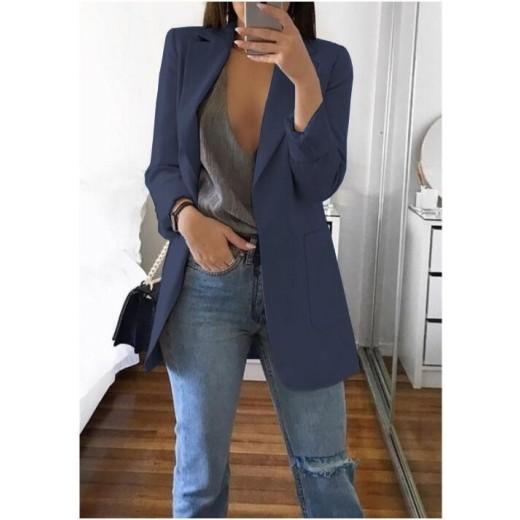 Damen-Blazer, lässig, übergroß, lang, Strickjacke, Jacke, Mantel, Herbst, modisch, langärmelig, Strickjacke, einfarbig, Büro, Damen, einfarbig, Blazer, Übergröße 4XL dunkelblaue