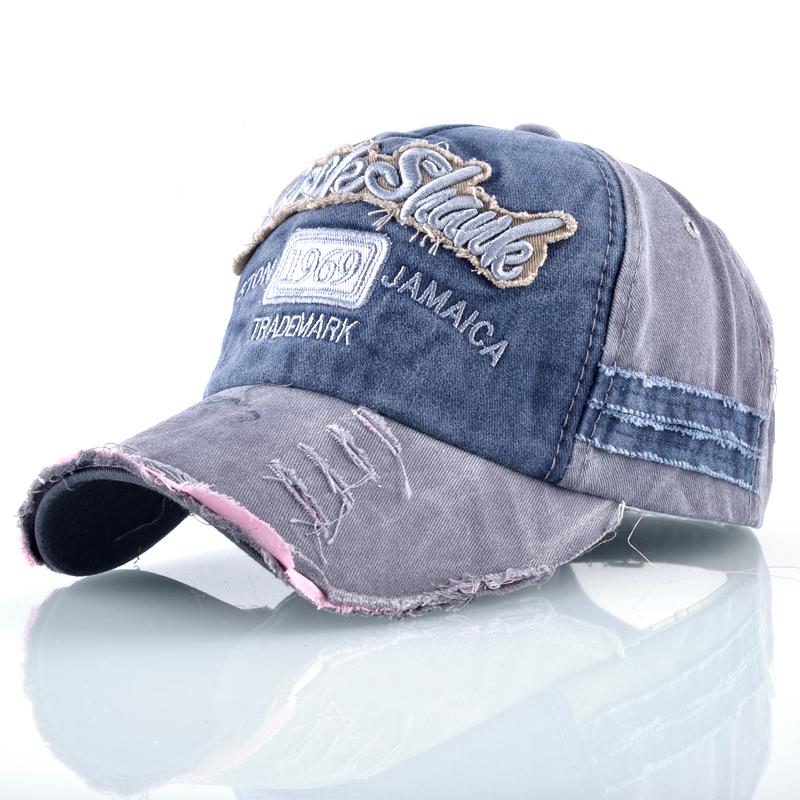 Unisex Snapback Baseball Cap Frauen gewaschen Denim Hip Hop Caps für Männer Buchstaben Stickerei Trucker Cap 56-59CM blau