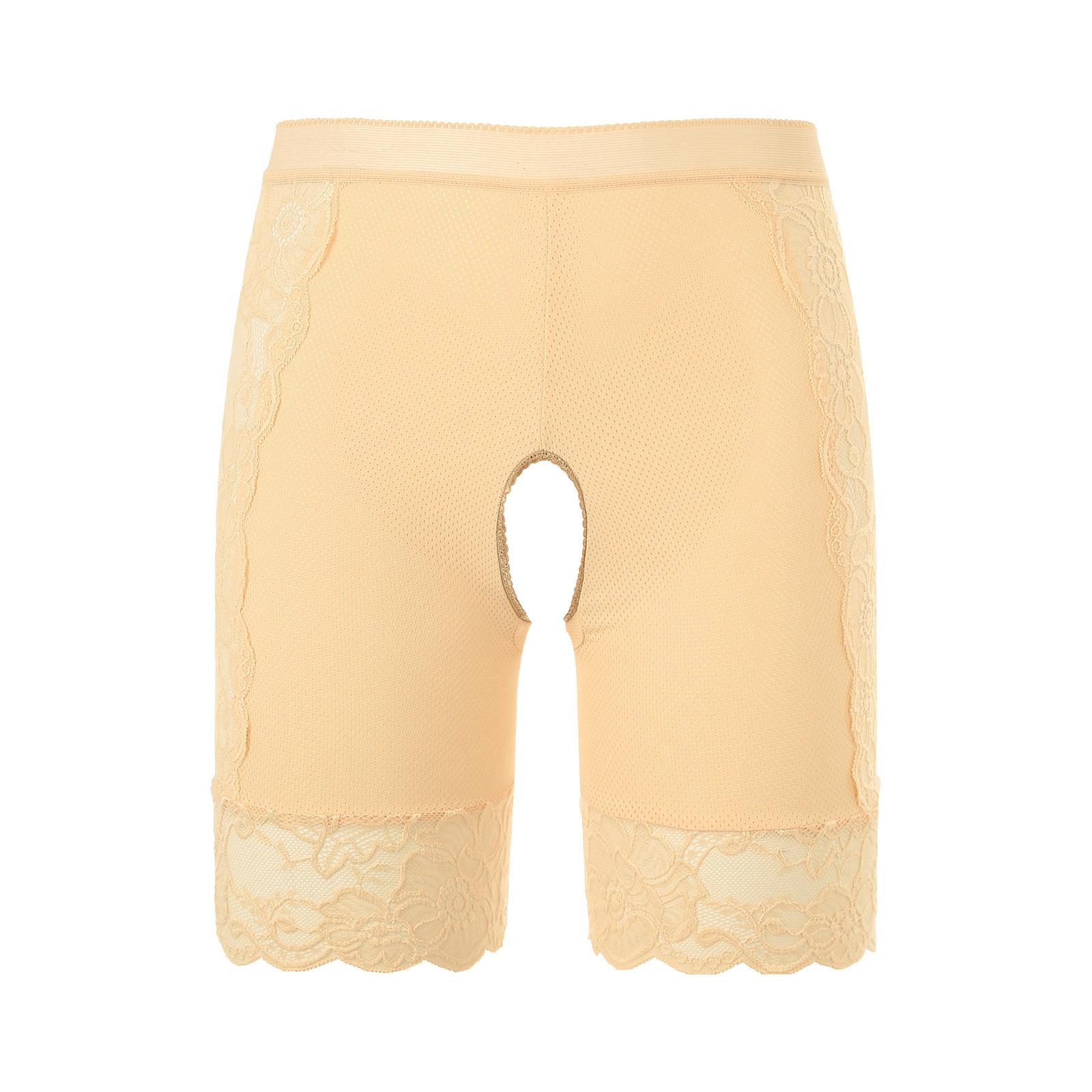 Damen Spitzen Schrittlose Boyshorts Hohe Taille Slips Freches Design Sicherheits-Shorts Slips Clubwear Dating Unterwäsche XL nude