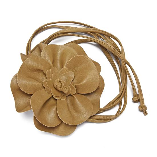 Boho-Blumen-Taillengürtel für Damen und Mädchen, florales Kunstleder, Seil, Taillenband, Hochzeitskleid, dünner Bund khaki