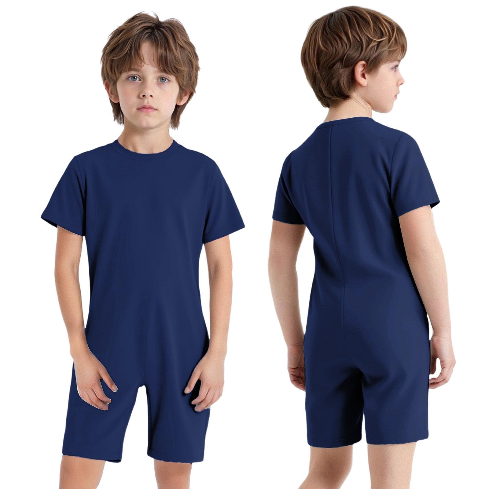 Adaptive Kleidung für Kinder mit besonderen Bedürfnissen Mädchen Jungen Anti-Auszieh-Strampler Kurzarm Reißverschluss hinten Jumpsuit 13-14 Years dunkelblaue