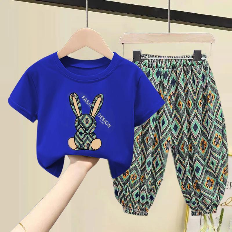 Kinder Kleidung Sets Jungen Mädchen Sommer Mutter Kinder Kleidung Baumwolle T-shirt Kurzen Ärmeln Hosen 2 stücke Anzug Baby Kleidung 100 blau
