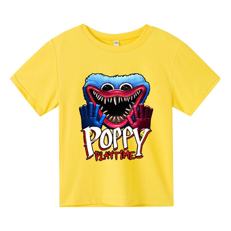 Summner Huggy Wuggy Kindermode Rundhals Kurzarm Streetwear Koreanische Cartoon Junge Mädchen Spiele Kids3-12Y 100 gelb