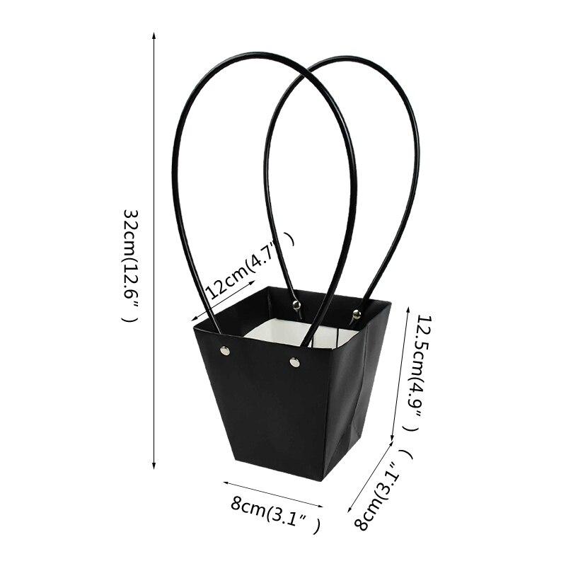Tragbare Blumenbox, wasserdichtes Papier, handliche Geschenktüte, Kraft-Handtasche, Hochzeit, Rose, Party, Geschenkbox, Verpackung für Süßigkeiten, Kuchen, Geburtstag trapezoid schwarz