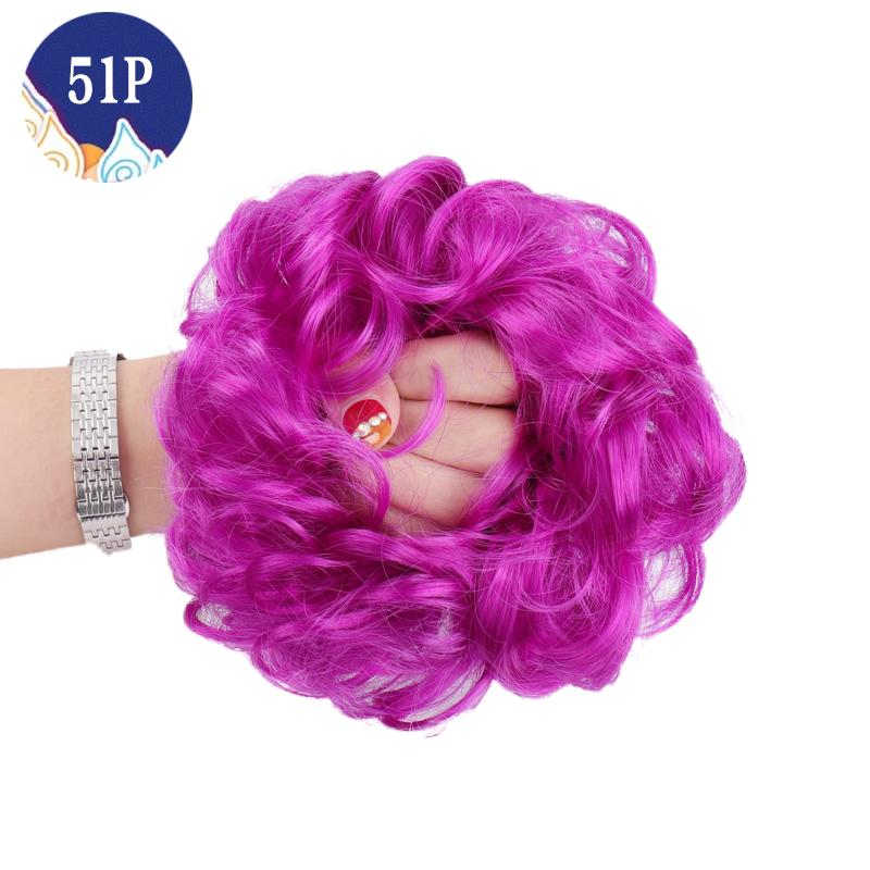 Haarknoten, Haarteil, dunkelbraun, Messy Bun, Haarverlängerung, für Damen, gewellt, lockig, Hochsteckfrisur, Haargummi, elastisch purple