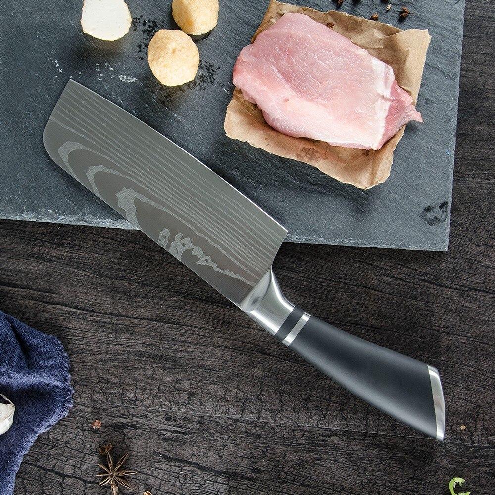 Japanisches Nakiri-Messer, 16,5 cm, Laser-Damaskus-Muster, Edelstahl, scharfe Klinge, Fleisch- und Gemüsemesser, Werkzeug, Küchenzubehör 1 Pcs