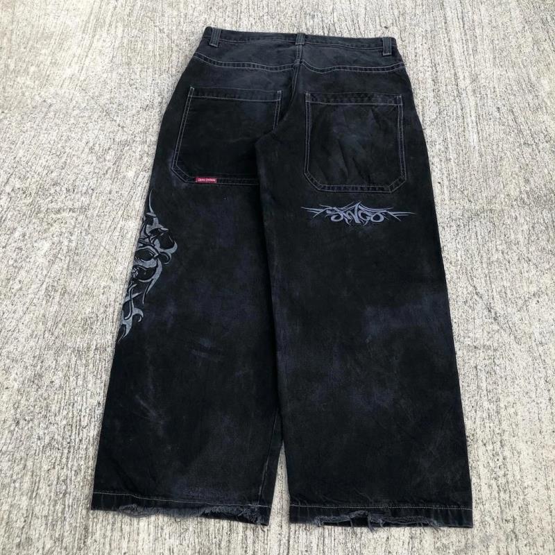 Unisex Y2K Baggy Jeans Herren Harajuku 2000er Vintage Bestickte Jeans Hip Hop Streetwear Damen Lässige Jeans mit weitem Bein L