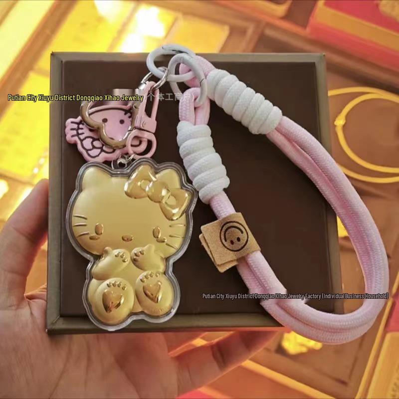 Hello Kitty 999 Reingold Schlüsselanhänger – Niedlicher Goldanhänger für Handy, Tasche oder Auto-Charm Without Gold
