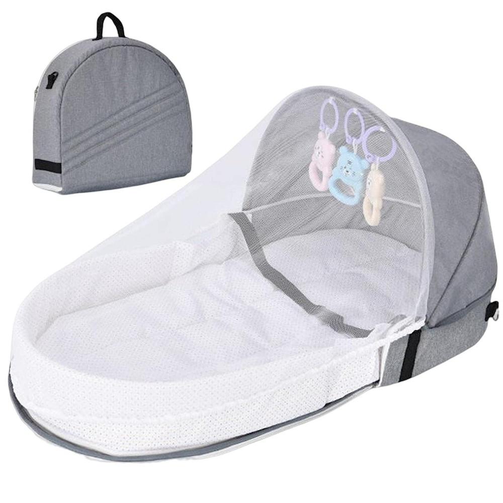 Tragbares Babybett, Reisewiege, faltbares Babybett, Babybett für Camping, Babybetten für Neugeborene, Babys, Moskito- und Sonnenschutznetz grau