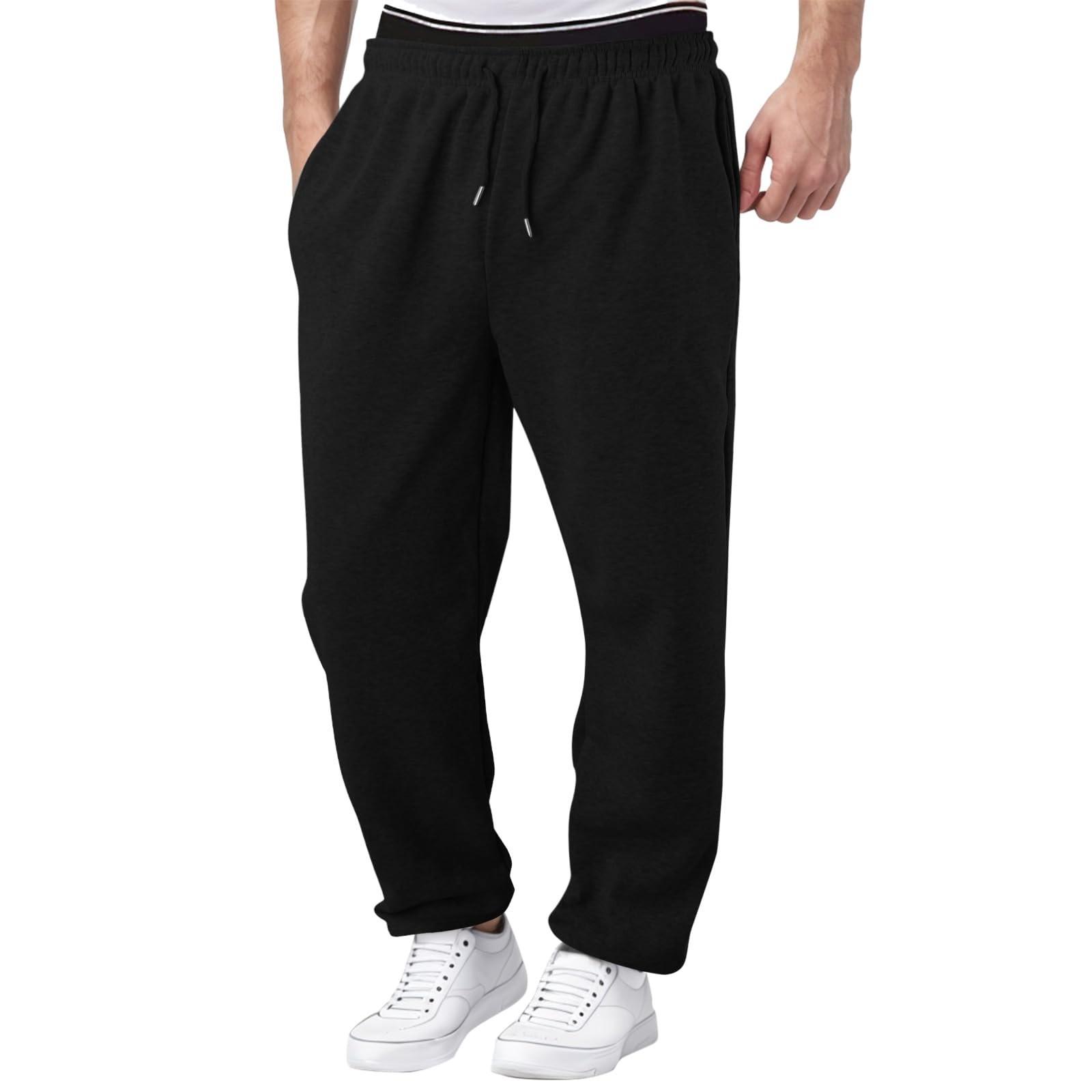 Männer Winter Jogginghose Einfarbig Casual Hosen männer Fleece Jogginghose Breite Bein Gerade Hosen XL schwarz