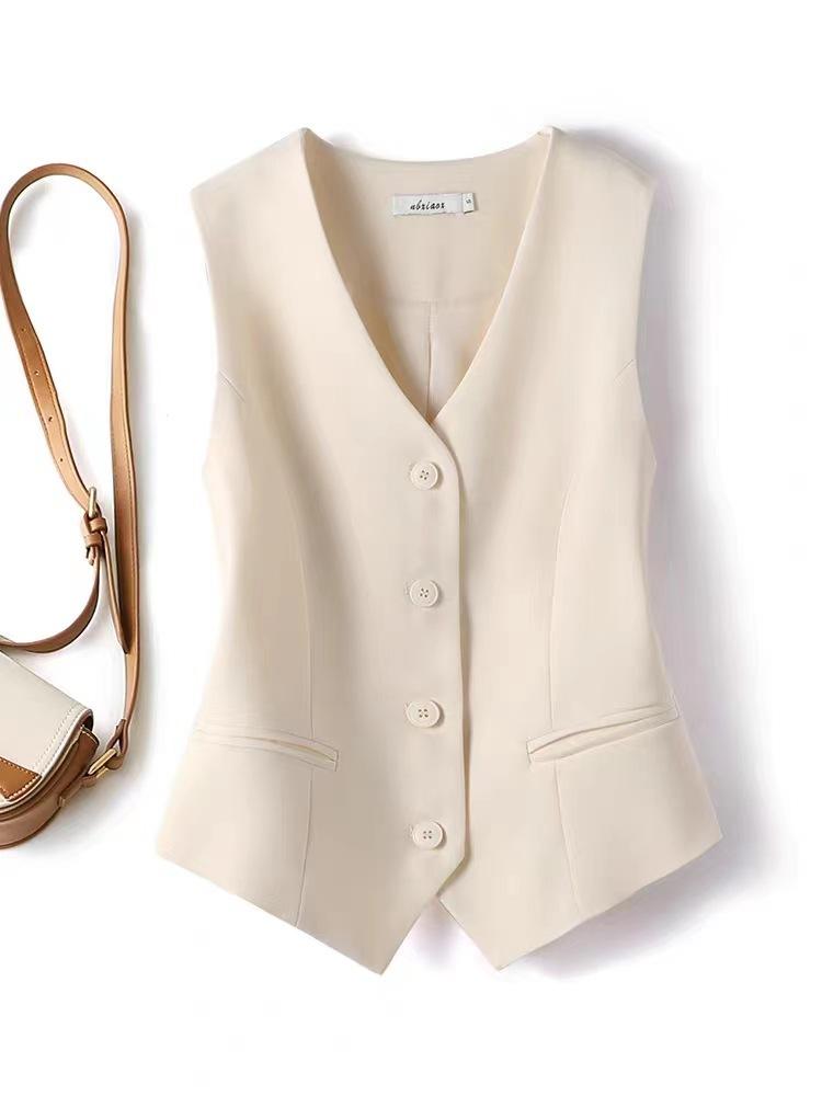 Kurze Blazer Weste Frauen Einreiher Büro Weste Mantel Dünne Kurze Weste Weibliche Oberbekleidung Frühling Sommer L beige