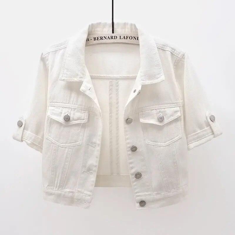 Jeansjacke Damen Kurzarm Jeansjacke Damen Elastischer Bequemer Jeansmantel S weiß