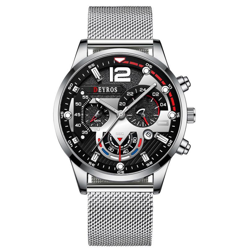 Mode Schwarz Männer Uhren Mann Kalender Quarz Armbanduhren Männer Casual Business Uhren Luxus Herren Runden Zifferblatt Analog Uhr silber/schwarz