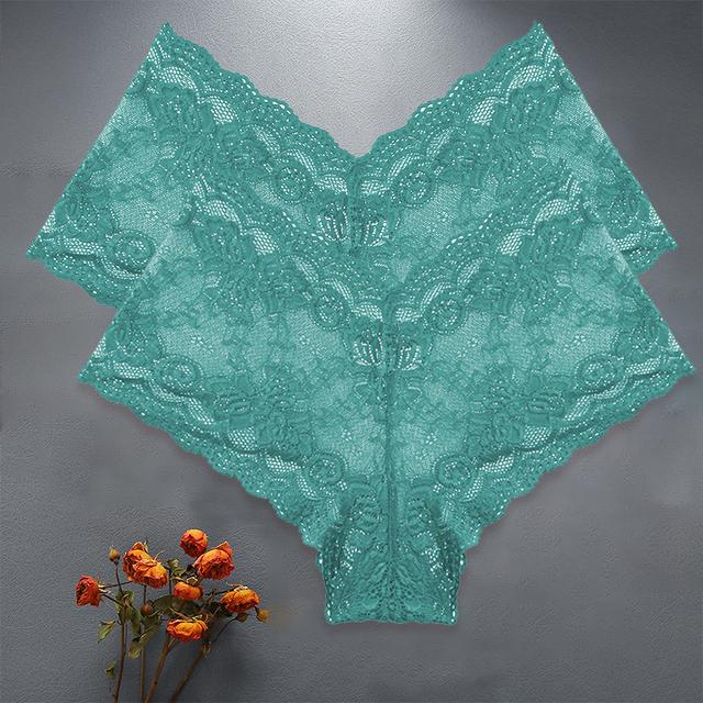 FINETOO 2 Teile/satz Hohe Taille Sexy Frauen Floral Spitze Höschen Dessous Kurze Mädchen Panty S-XL Unterhose Weibliche Unterwäsche Dessous XL blue
