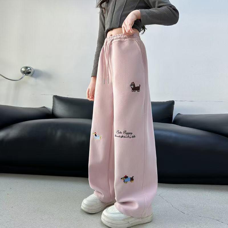 Mädchen Frühlings-Hosen mit weitem Bein 2025: Stylische Jogginghosen & Sweatpants für ältere Kinder 140cm rosa
