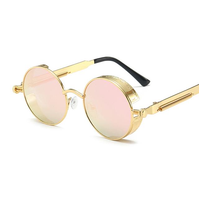 Klassische Gothic Steampunk Sonnenbrille Herren Damen Vintage runder Metallrahmen Sonnenbrille nicht polarisierte Brille gold/rosa
