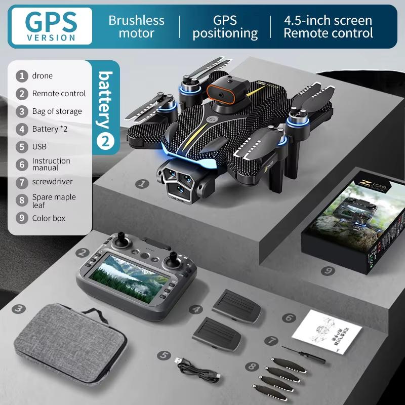 Neuer Z104 Outdoor-Drohne 8k HD ESC Bildschirm HD Dual-Kamera 5G WIFI Faltbar Bürstenlos Hindernisvermeidung, Optischer Fluss GPS RC Quadcopter Spielzeug Geschenk GPS 2 Battery