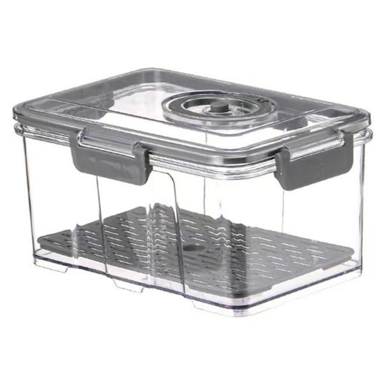 1,5/2,5/7,5 l transparenter Vakuum-Gemüsebehälter mit Vakuumpumpe, luftdichter Brotkasten, abnehmbare Drainageplatte, Obstbehälter, Getreidebehälter, Fleischbehälter, Gemüsebehälter C grau
