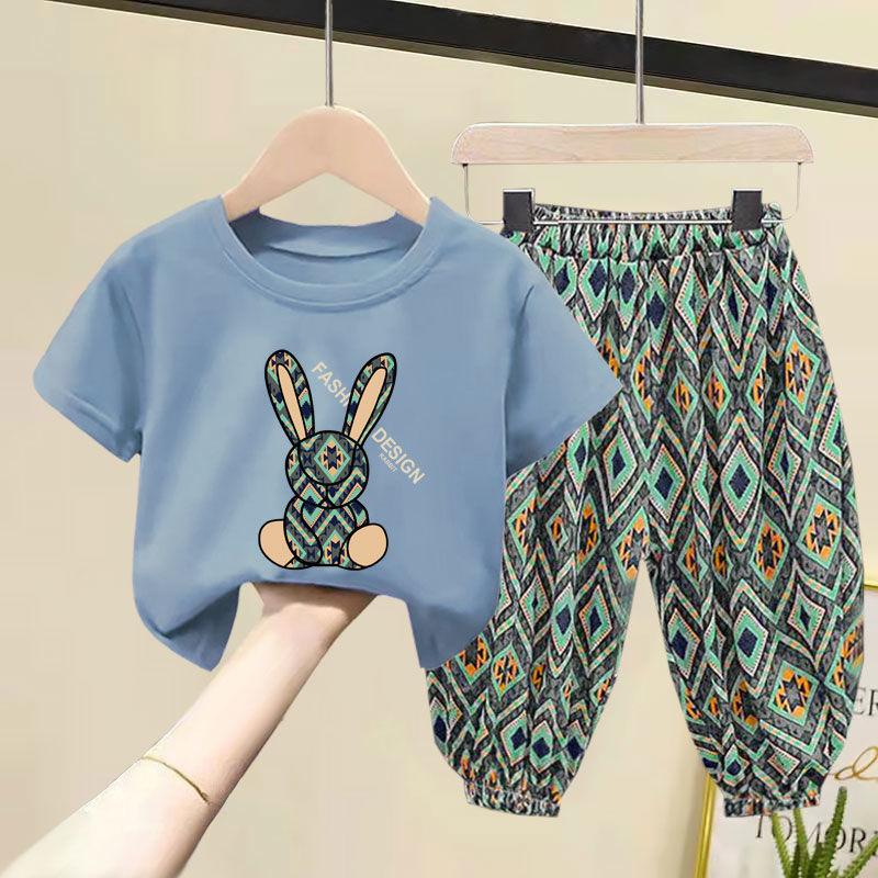 Kinder Kleidung Sets Jungen Mädchen Sommer Mutter Kinder Kleidung Baumwolle T-shirt Kurzen Ärmeln Hosen 2 stücke Anzug Baby Kleidung 120 hellblaue