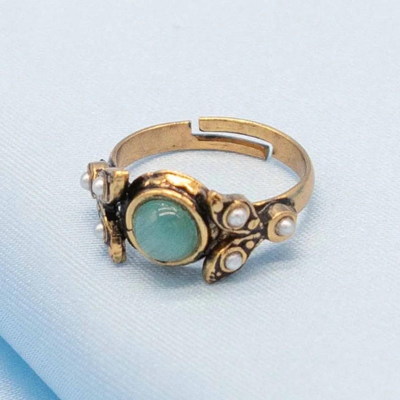 Vintage Gold Silber Farbe Runde Ringe für Frauen Besetzt mit Grünen Steinen Verstellbar Personalisiert Kreativität Party Ringe Schmuck resizable gold