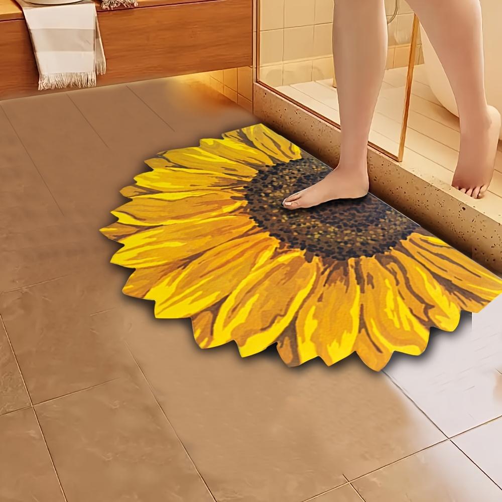 Sonnenblumen Badematte - Rutschfeste Schnelltrocknende Badematte mit Weicher Floraler Duschmatte, Gelbe Sonnenblumen Baddeko für Wanne, Dusche, Badezimmer - Rutschfeste Rückseite 60*90cm