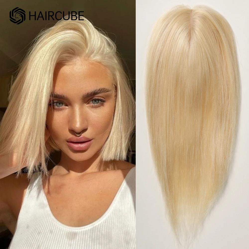HAIRCUBE 12-Zoll-Echthaar-Topper für Damen, goldblond, Highlights, Haarteile für Frauen, Haarausfall, Seidenbasis, Clip-in-Topper, 150 % Dichte